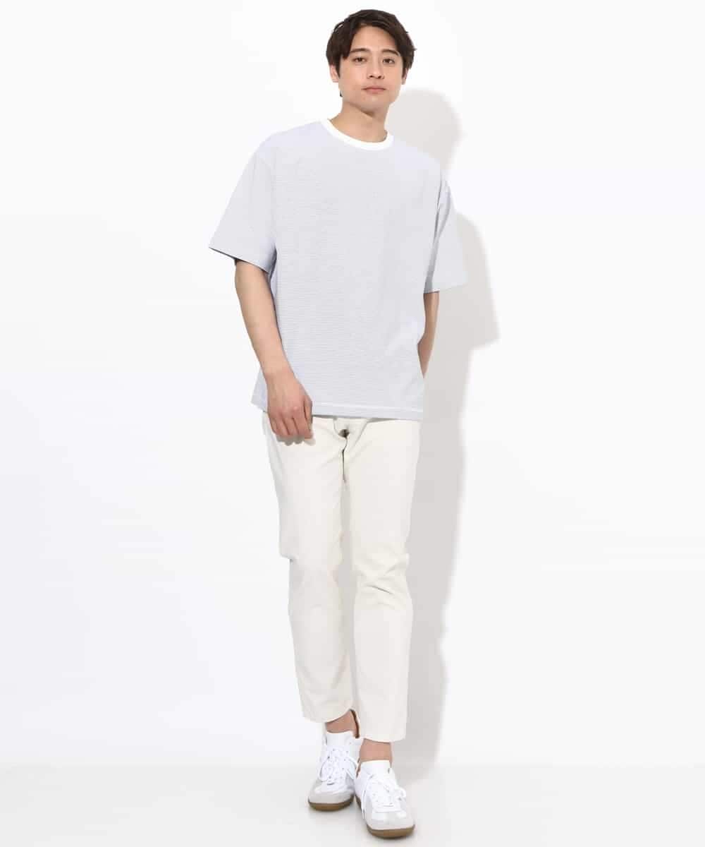 KHKGV38039 a.v.v MEN(アー・ヴェ・ヴェ) 【接触冷感】細ボーダーセミワイドシルエットTシャツ ブラック