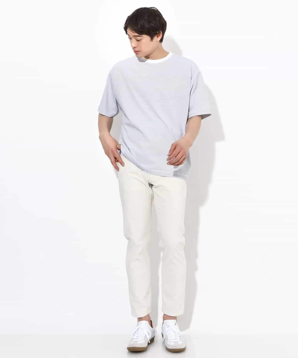 KHKGV38039 a.v.v MEN(アー・ヴェ・ヴェ) 【接触冷感】細ボーダーセミワイドシルエットTシャツ ブラック