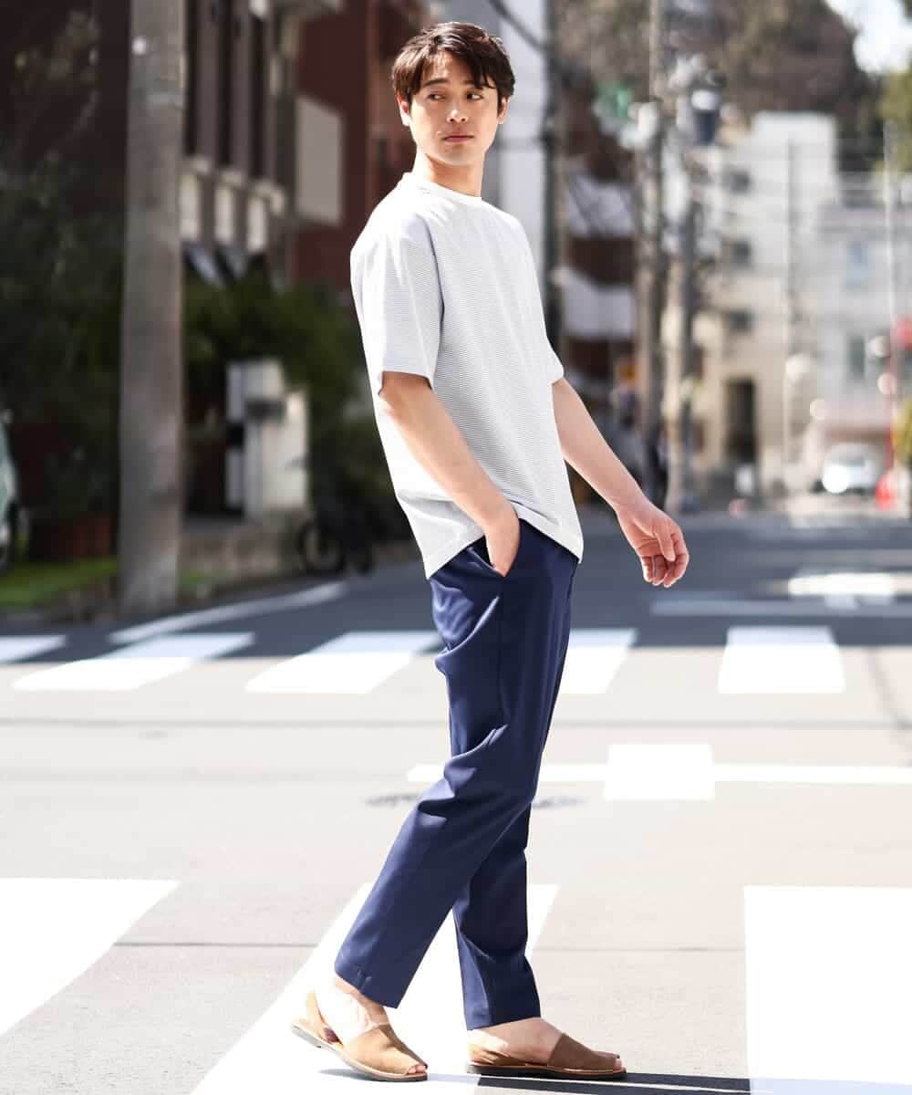 KHKGV38039 a.v.v MEN(アー・ヴェ・ヴェ) 【接触冷感】細ボーダーセミワイドシルエットTシャツ ブラック