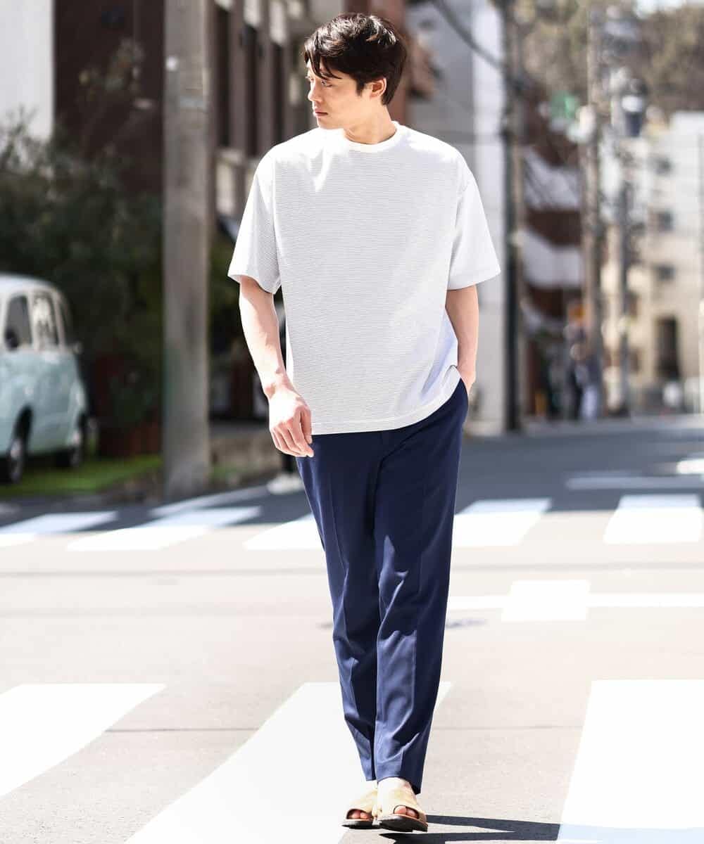 KHKGV38039 a.v.v MEN(アー・ヴェ・ヴェ) 【接触冷感】細ボーダーセミワイドシルエットTシャツ ブラック