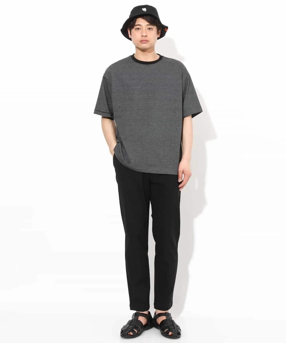 KHKGV38039 a.v.v MEN(アー・ヴェ・ヴェ) 【接触冷感】細ボーダーセミワイドシルエットTシャツ ブラック
