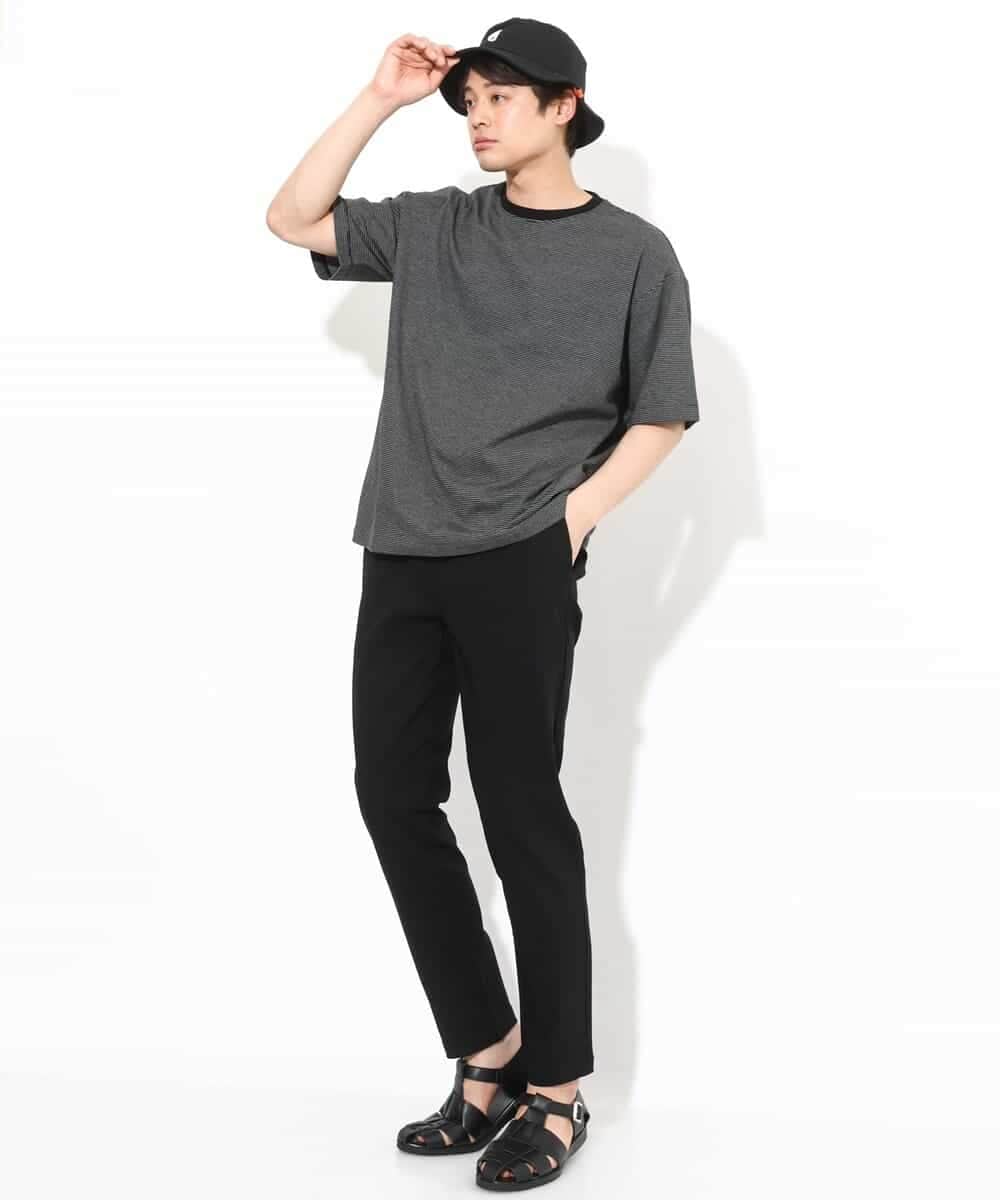 KHKGV38039 a.v.v MEN(アー・ヴェ・ヴェ) 【接触冷感】細ボーダーセミワイドシルエットTシャツ ブラック