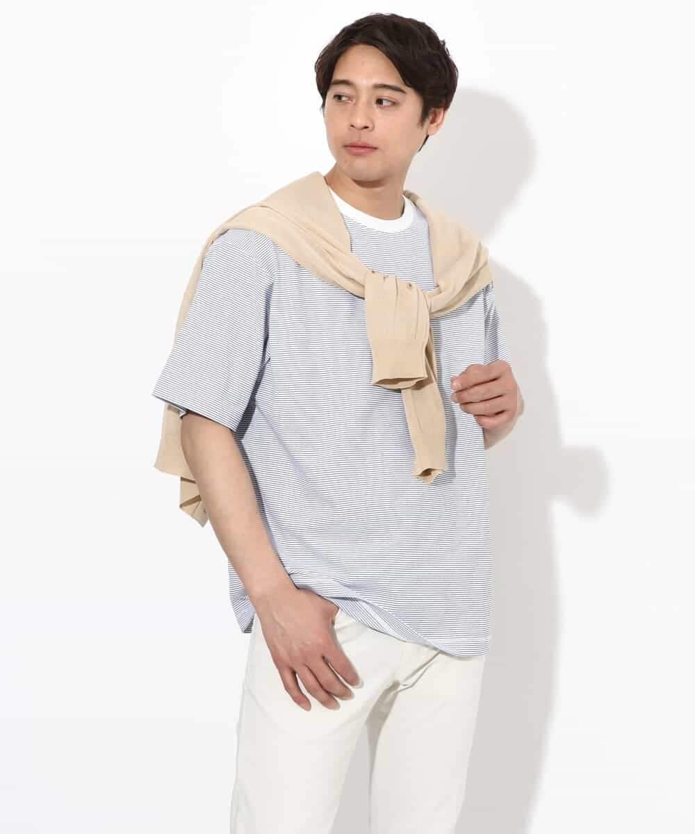 KHKGV38039 a.v.v MEN(アー・ヴェ・ヴェ) 【接触冷感】細ボーダーセミワイドシルエットTシャツ ブラック