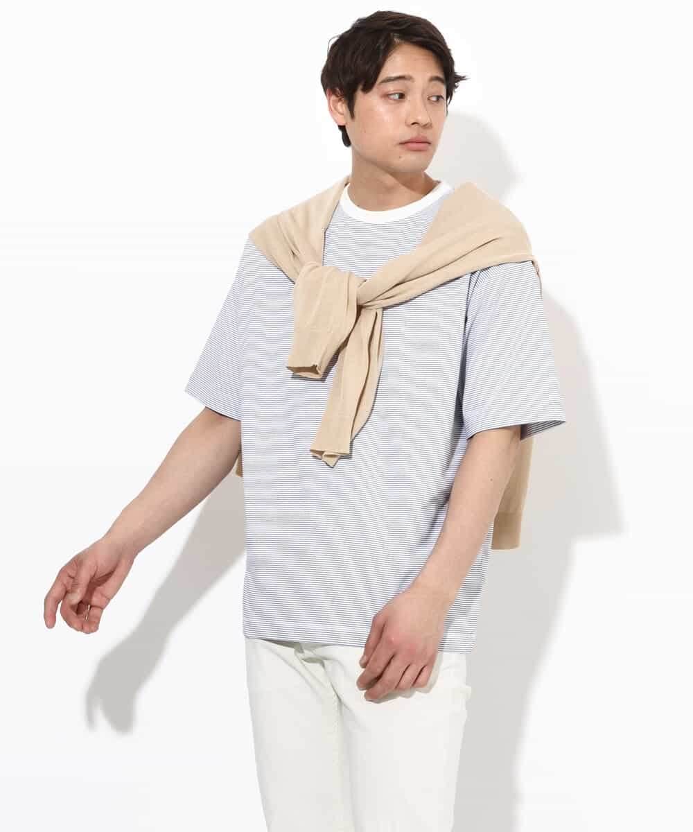 KHKGV38039 a.v.v MEN(アー・ヴェ・ヴェ) 【接触冷感】細ボーダーセミワイドシルエットTシャツ ブラック