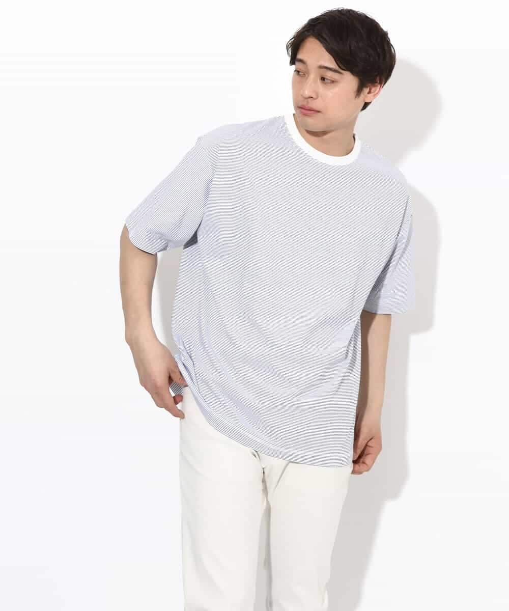 KHKGV38039 a.v.v MEN(アー・ヴェ・ヴェ) 【接触冷感】細ボーダーセミワイドシルエットTシャツ ブラック