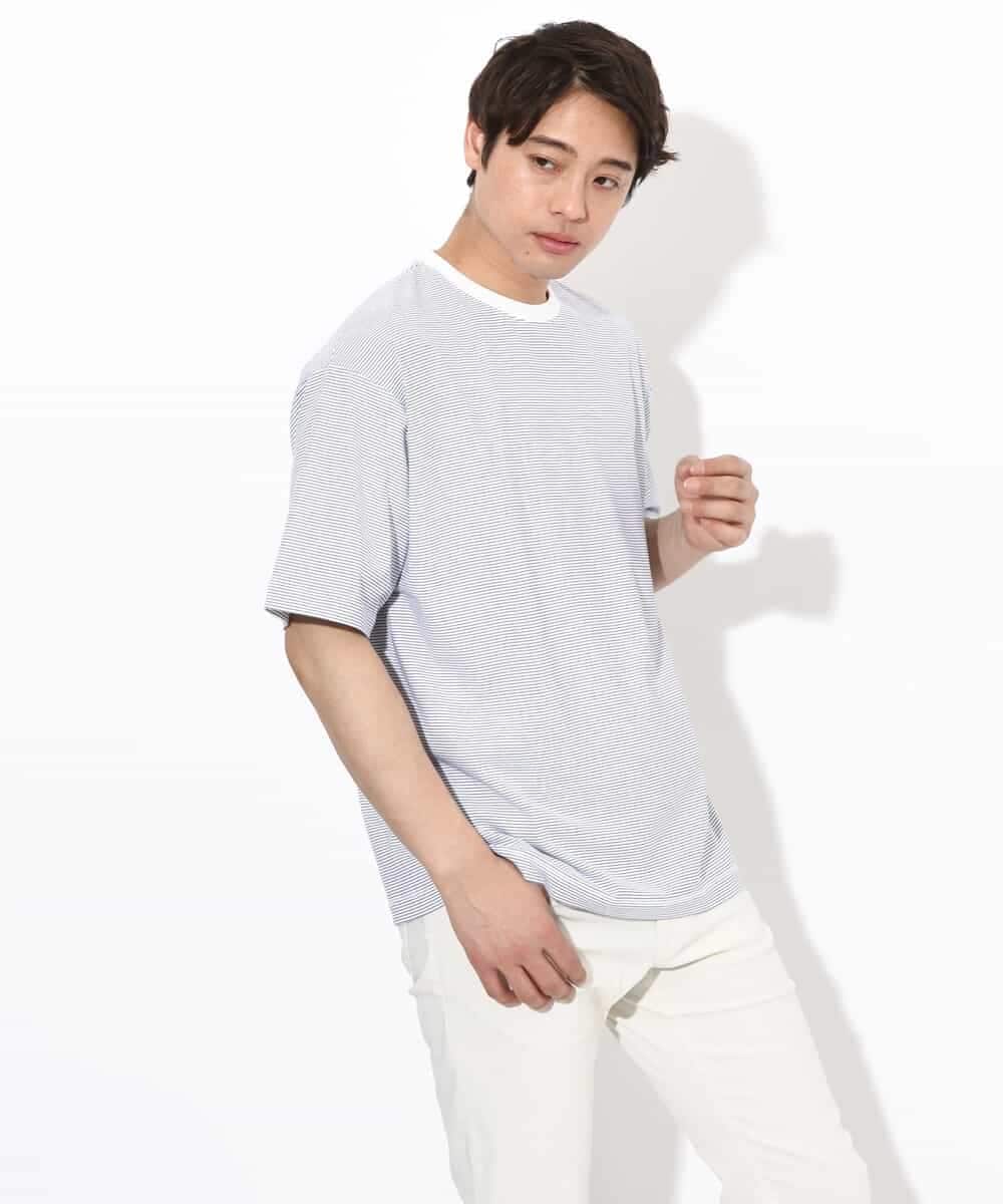 KHKGV38039 a.v.v MEN(アー・ヴェ・ヴェ) 【接触冷感】細ボーダーセミワイドシルエットTシャツ ブラック