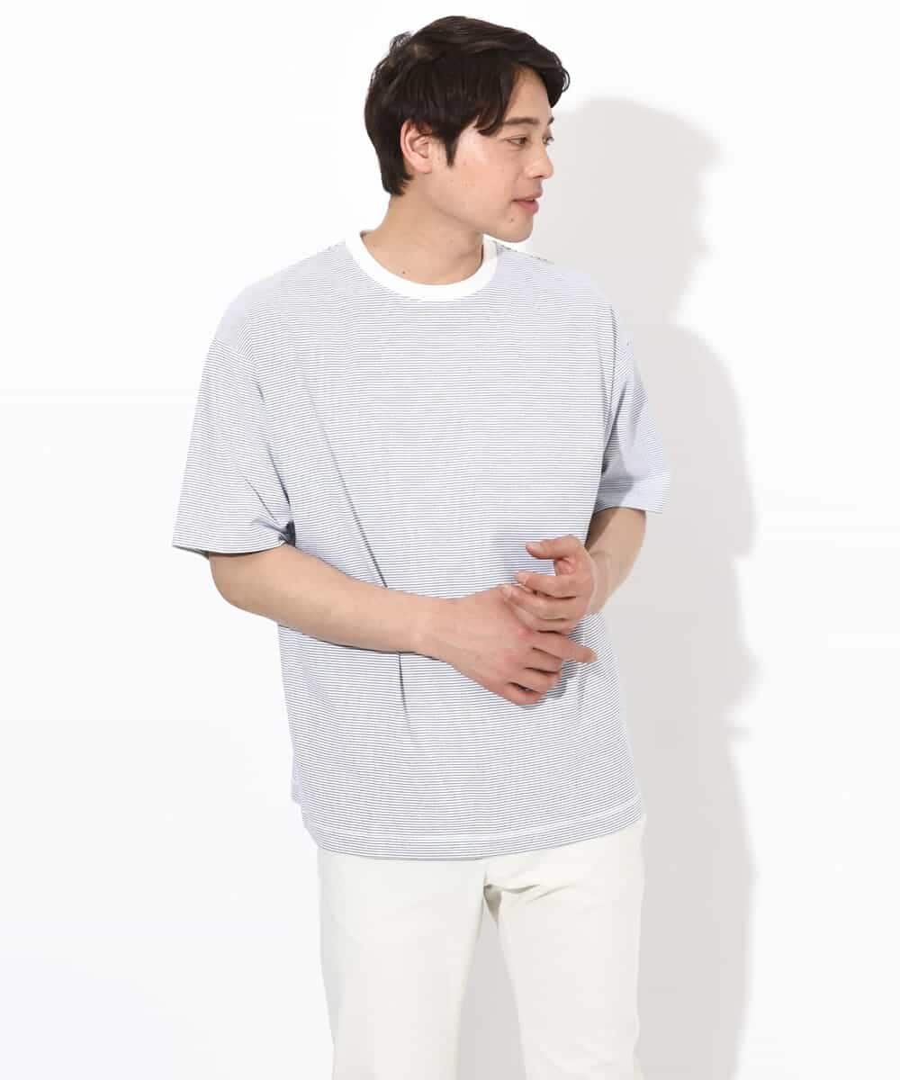 KHKGV38039 a.v.v MEN(アー・ヴェ・ヴェ) 【接触冷感】細ボーダーセミワイドシルエットTシャツ ブラック
