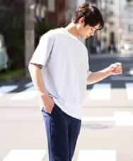 KHKGV38039 a.v.v MEN(アー・ヴェ・ヴェ) 【接触冷感】細ボーダーセミワイドシルエットTシャツ ブラック