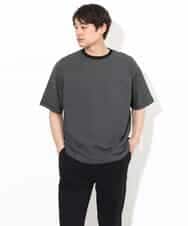 KHKGV38039 a.v.v MEN(アー・ヴェ・ヴェ) 【接触冷感】細ボーダーセミワイドシルエットTシャツ ブラック