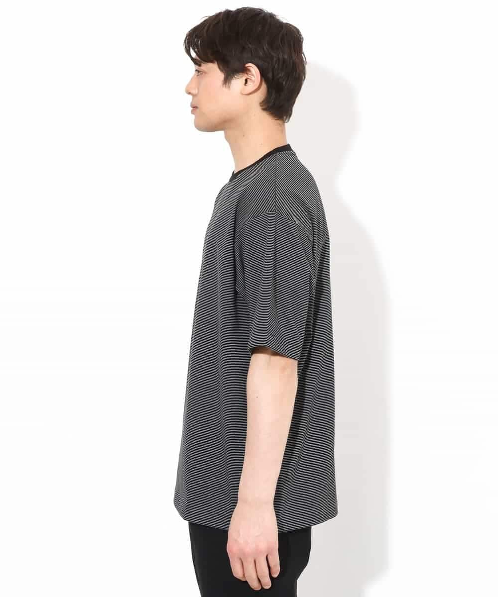 KHKGV38039 a.v.v MEN(アー・ヴェ・ヴェ) 【接触冷感】細ボーダーセミワイドシルエットTシャツ ブラック