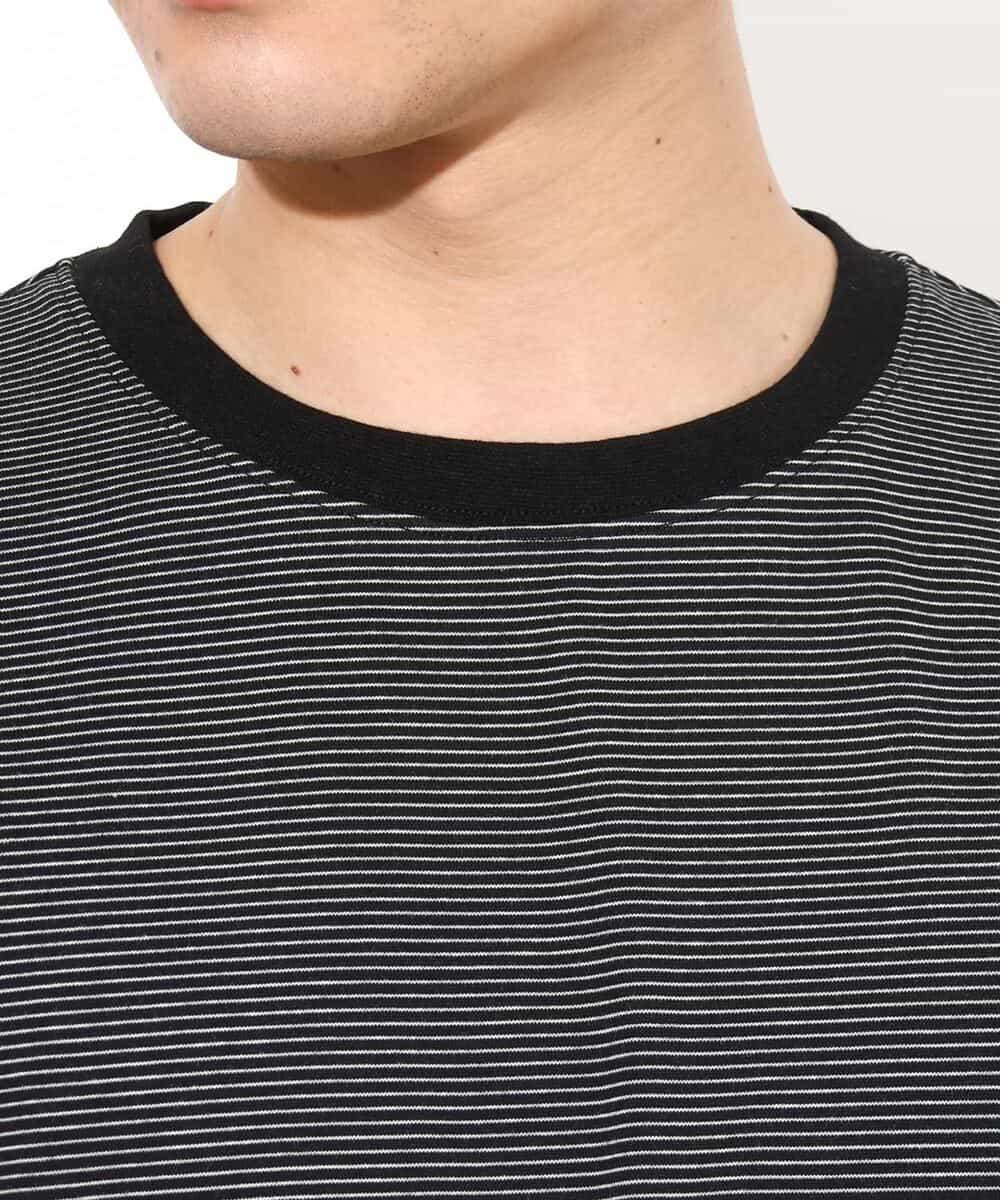 KHKGV38039 a.v.v MEN(アー・ヴェ・ヴェ) 【接触冷感】細ボーダーセミワイドシルエットTシャツ ブラック