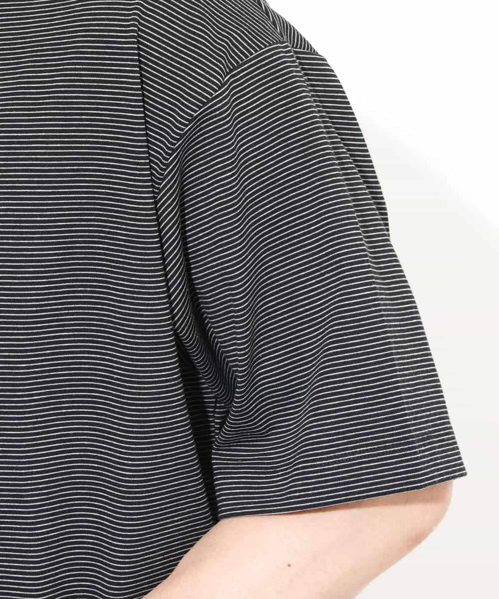 KHKGV38039 a.v.v MEN(アー・ヴェ・ヴェ) 【接触冷感】細ボーダーセミワイドシルエットTシャツ ブラック