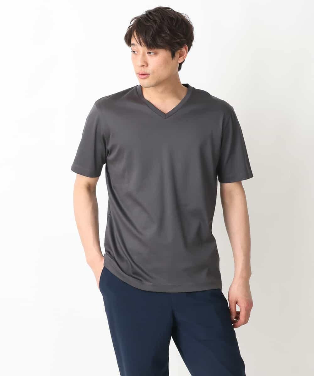 KHKGV41034 a.v.v MEN(アー・ヴェ・ヴェ) 【定番アイテム】ハイクオリティーコットンシルケットＶネックＴシャツ ダークグレー