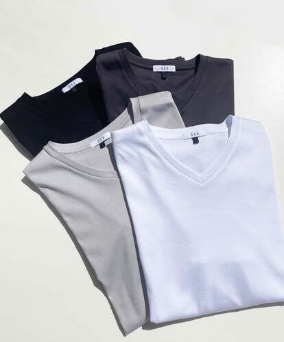 KHKGV41039 a.v.v MEN 【定番アイテム】ハイクオリティーコットンシルケットＶネックＴシャツ