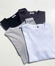 KHKGV41039 a.v.v MEN(アー・ヴェ・ヴェ) 【定番アイテム】ハイクオリティーコットンシルケットＶネックＴシャツ ライトグレー