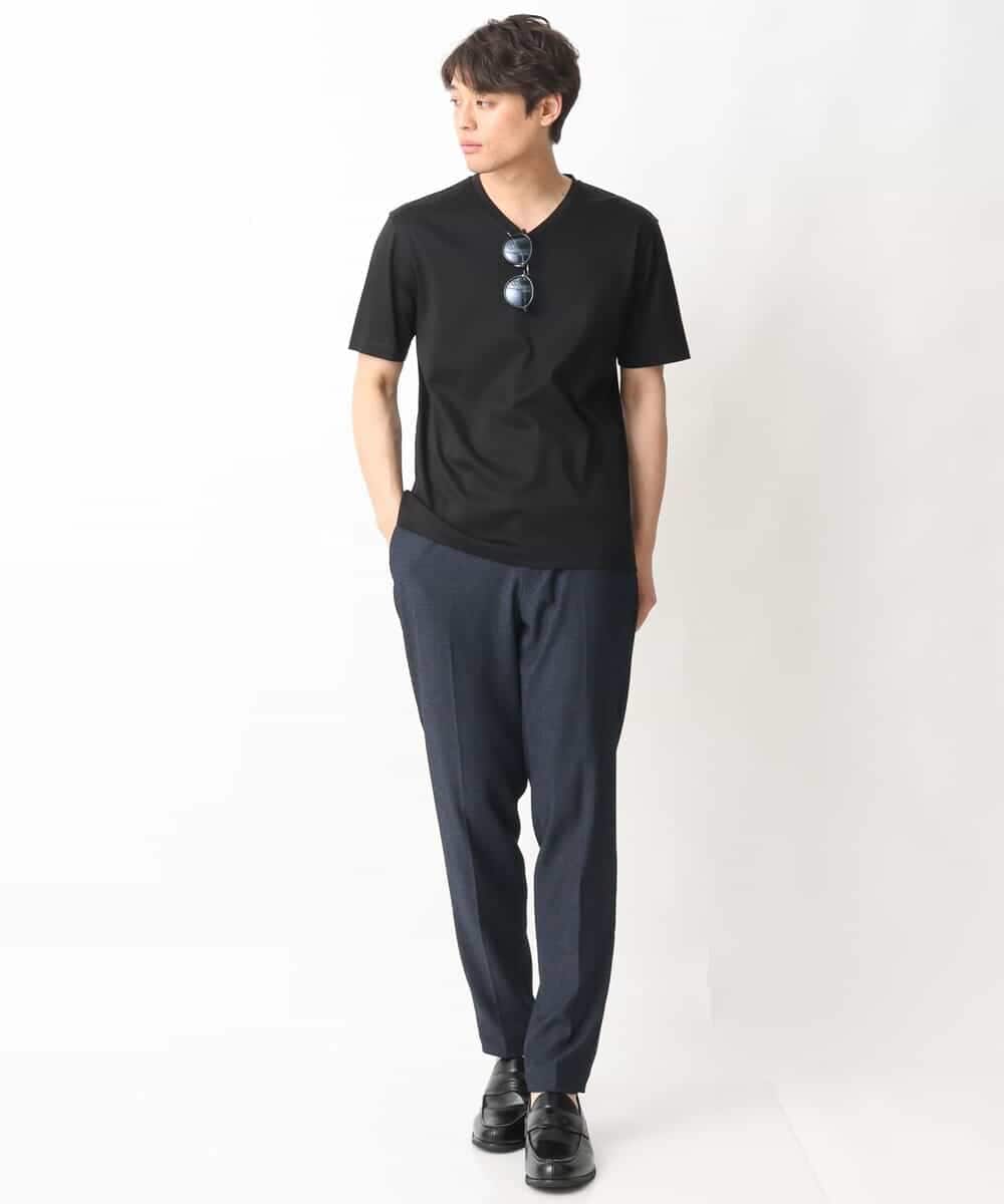 KHKGV41039 a.v.v MEN(アー・ヴェ・ヴェ) 【定番アイテム】ハイクオリティーコットンシルケットＶネックＴシャツ ブラック