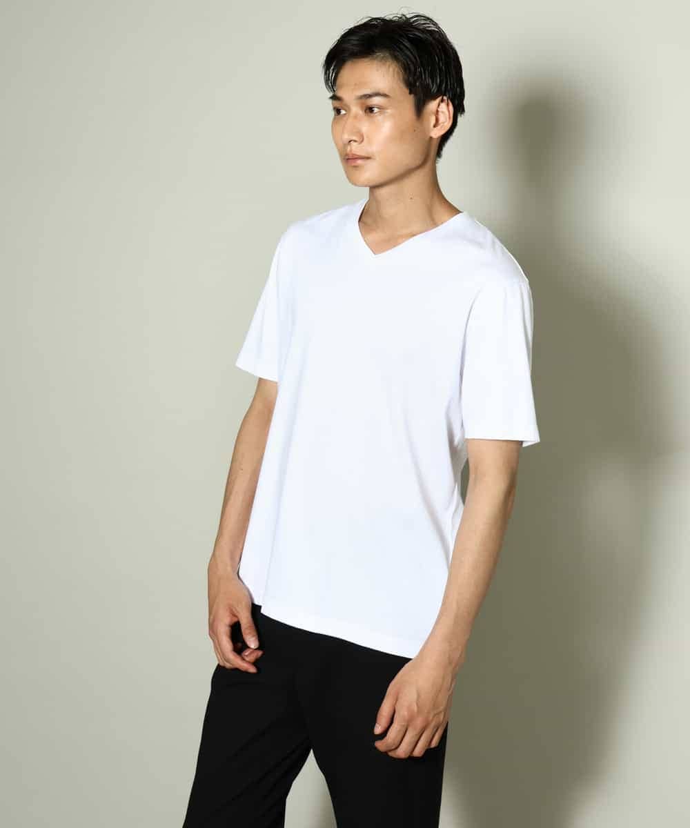 KHKGV41039 a.v.v MEN(アー・ヴェ・ヴェ) 【定番アイテム】ハイクオリティーコットンシルケットＶネックＴシャツ ブラック