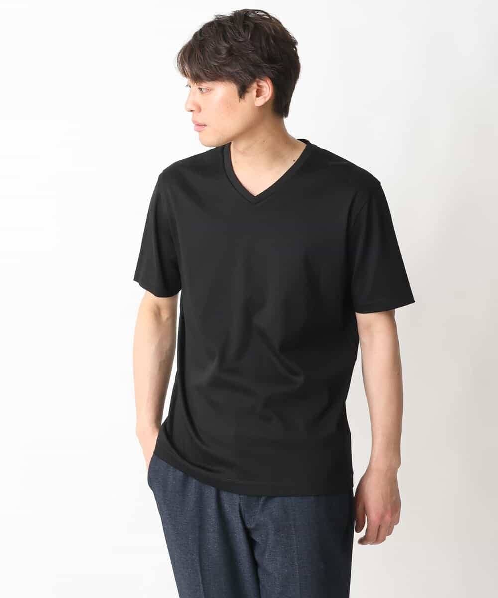 KHKGV41039 a.v.v MEN(アー・ヴェ・ヴェ) 【定番アイテム】ハイクオリティーコットンシルケットＶネックＴシャツ ブラック