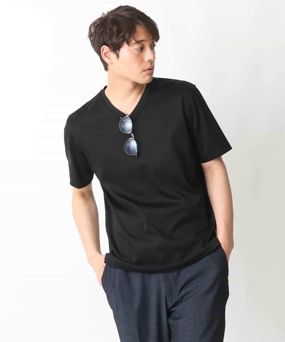 KHKGV41039 a.v.v MEN(アー・ヴェ・ヴェ) 【定番アイテム】ハイクオリティーコットンシルケットＶネックＴシャツ ブラック