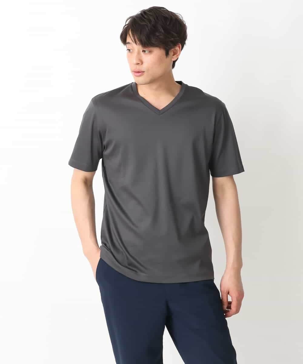 KHKGV41039 a.v.v MEN(アー・ヴェ・ヴェ) 【定番アイテム】ハイクオリティーコットンシルケットＶネックＴシャツ ブラック