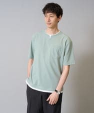 KHKGV50044 a.v.v MEN(アー・ヴェ・ヴェ) 【接触冷感】梨地フェイクレイヤードカットソー【イージーケア/ストレッチ】 グリーン