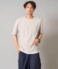KHKGV50044 a.v.v MEN(アー・ヴェ・ヴェ) 【接触冷感】梨地フェイクレイヤードカットソー【イージーケア/ストレッチ】 ライトグレー