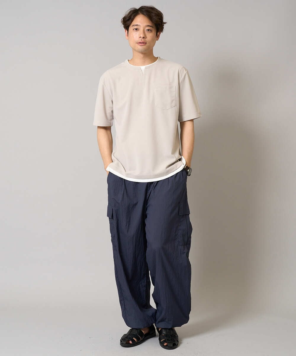 KHKGV50044 a.v.v MEN(アー・ヴェ・ヴェ) 【接触冷感】梨地フェイクレイヤードカットソー【イージーケア/ストレッチ】 ダークグレー