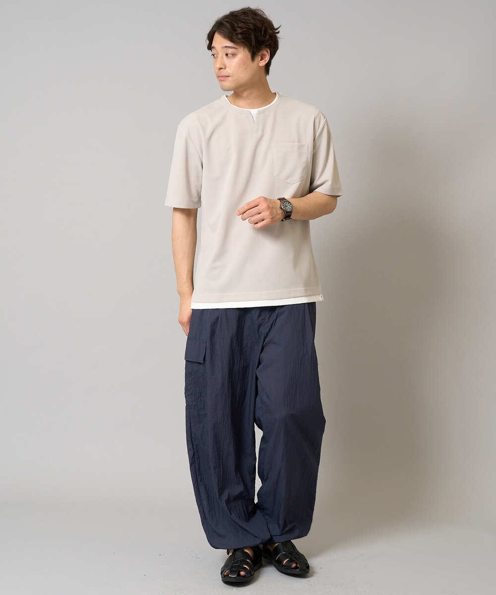 KHKGV50044 a.v.v MEN(アー・ヴェ・ヴェ) 【接触冷感】梨地フェイクレイヤードカットソー【イージーケア/ストレッチ】 ダークグレー