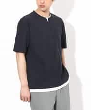 KHKGV50044 a.v.v MEN(アー・ヴェ・ヴェ) 【定番アイテム】梨地フェイクレイヤードカットソー(Good Teeシリーズ） ダークグレー