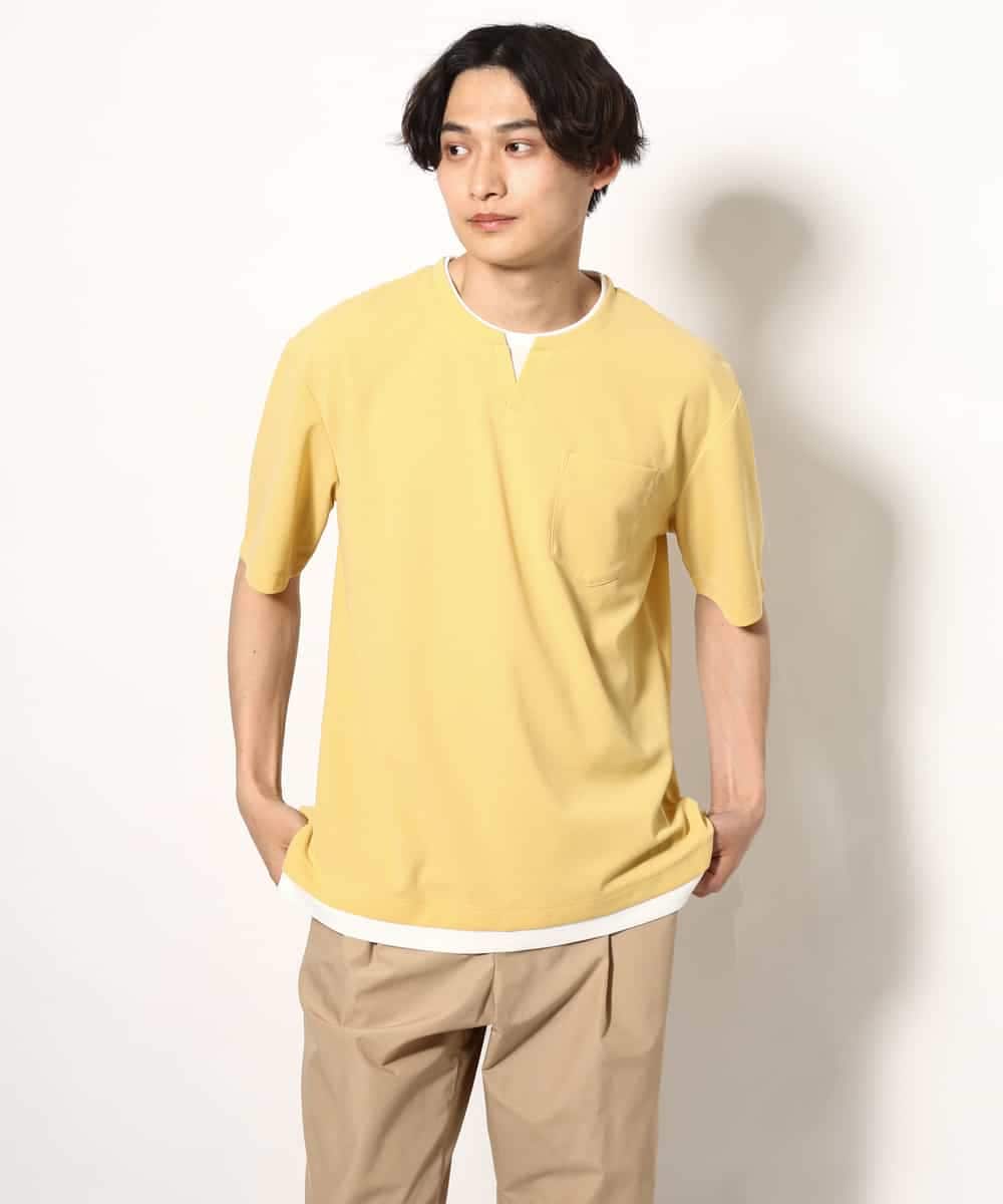 KHKGV50044 a.v.v MEN(アー・ヴェ・ヴェ) 【定番アイテム】梨地フェイクレイヤードカットソー(Good Teeシリーズ） ダークグレー