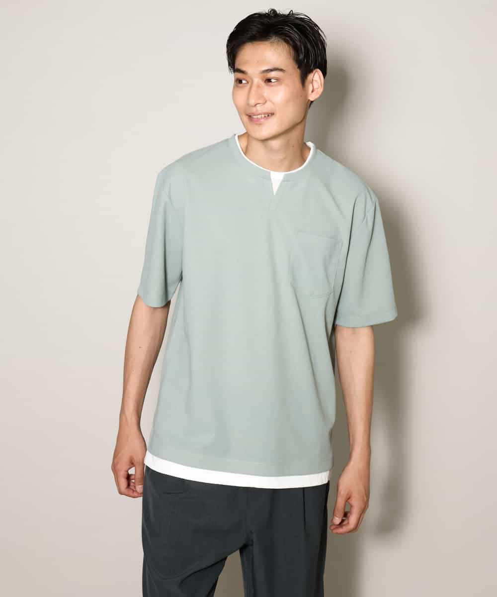 KHKGV50044 a.v.v MEN(アー・ヴェ・ヴェ) 【定番アイテム】梨地フェイクレイヤードカットソー(Good Teeシリーズ） ダークグレー