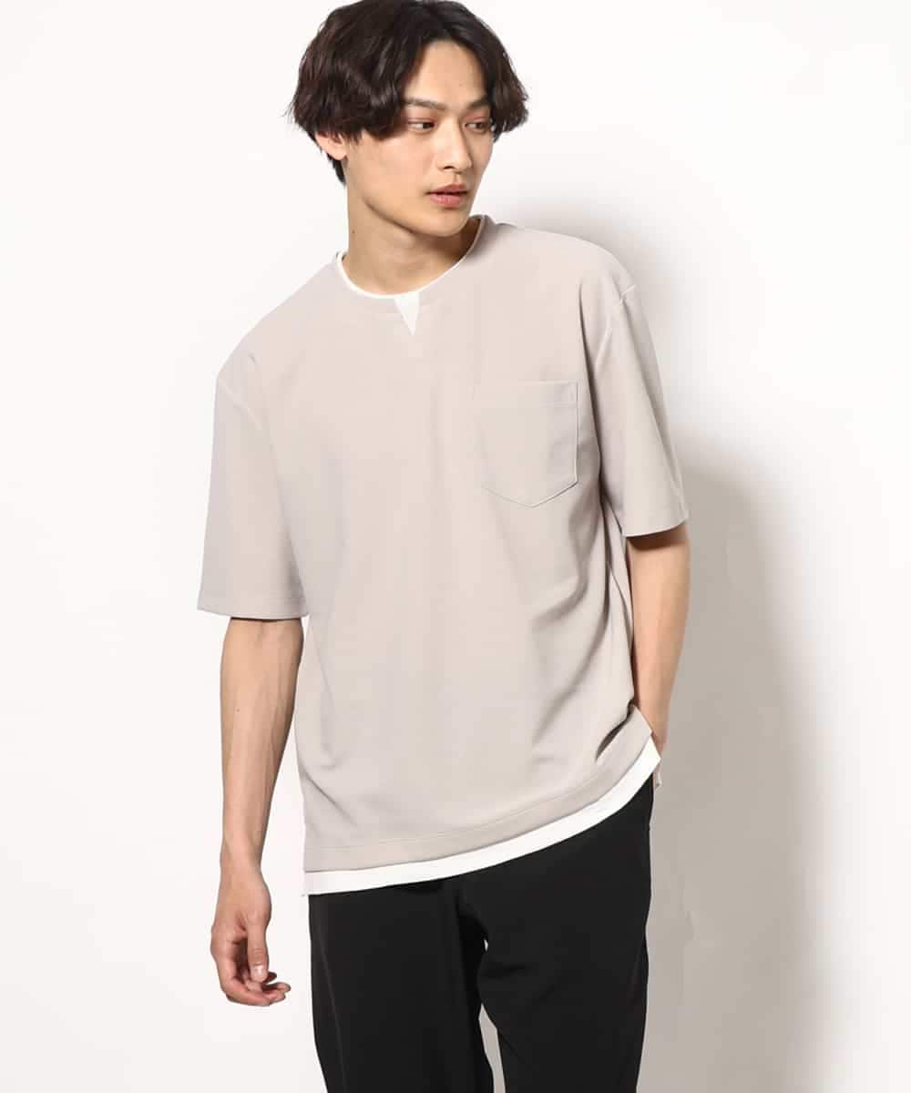 KHKGV50044 a.v.v MEN(アー・ヴェ・ヴェ) 【定番アイテム】梨地フェイクレイヤードカットソー(Good Teeシリーズ） ダークグレー
