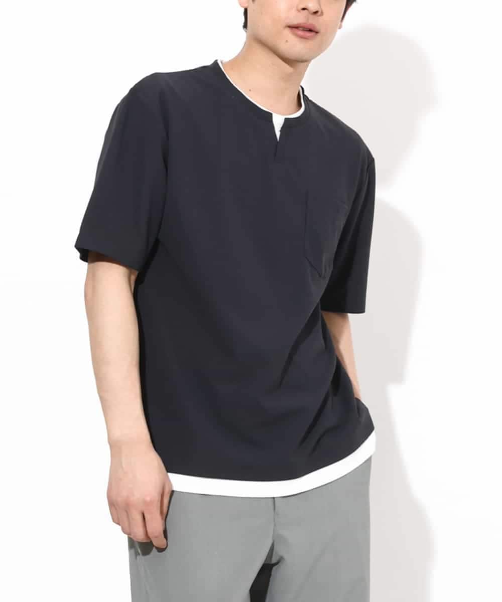 KHKGV50044 a.v.v MEN(アー・ヴェ・ヴェ) 【定番アイテム】梨地フェイクレイヤードカットソー(Good Teeシリーズ） ダークグレー