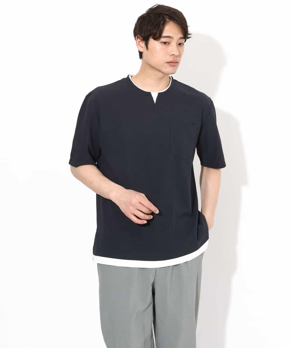 KHKGV50044 a.v.v MEN(アー・ヴェ・ヴェ) 【定番アイテム】梨地フェイクレイヤードカットソー(Good Teeシリーズ） ダークグレー
