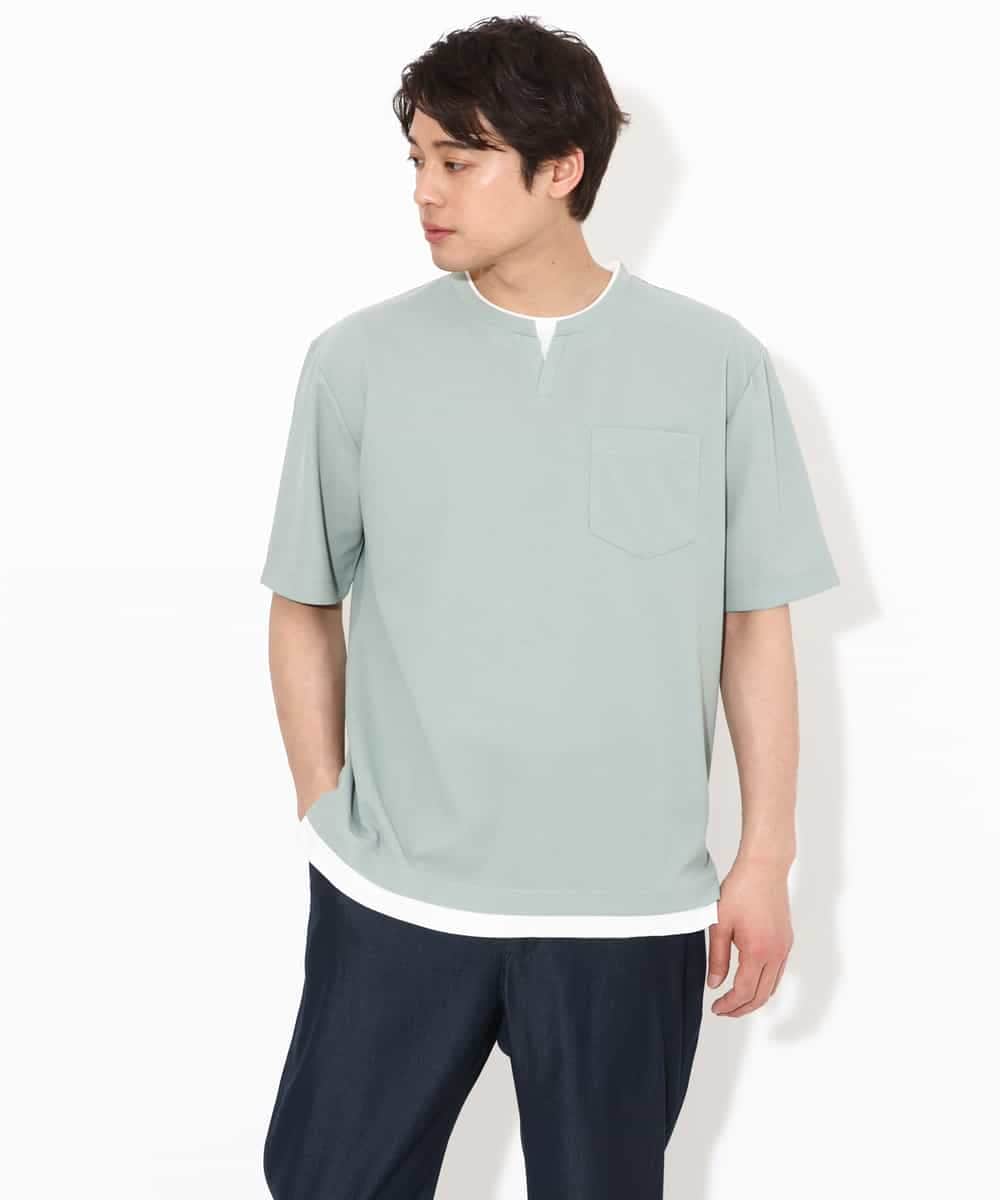 KHKGV50044 a.v.v MEN(アー・ヴェ・ヴェ) 【定番アイテム】梨地フェイクレイヤードカットソー(Good Teeシリーズ） ダークグレー