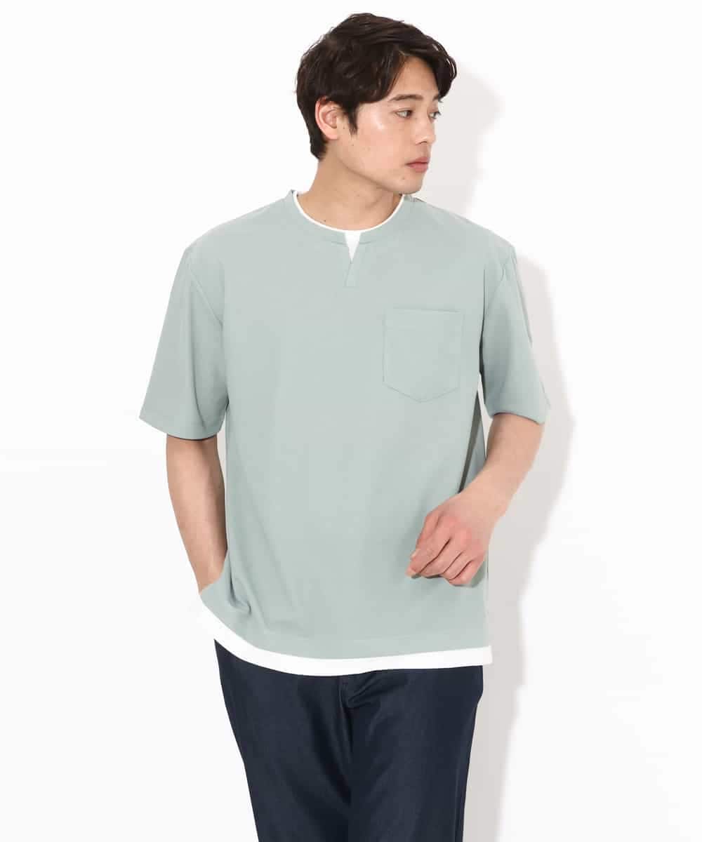 KHKGV50044 a.v.v MEN(アー・ヴェ・ヴェ) 【定番アイテム】梨地フェイクレイヤードカットソー(Good Teeシリーズ） ダークグレー