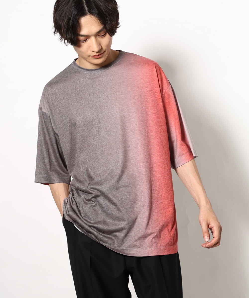 KHKGV54044 a.v.v MEN(アー・ヴェ・ヴェ) 【トレンド】グラデーションプリントワイドシルエットＴシャツ ５分袖 オレンジ