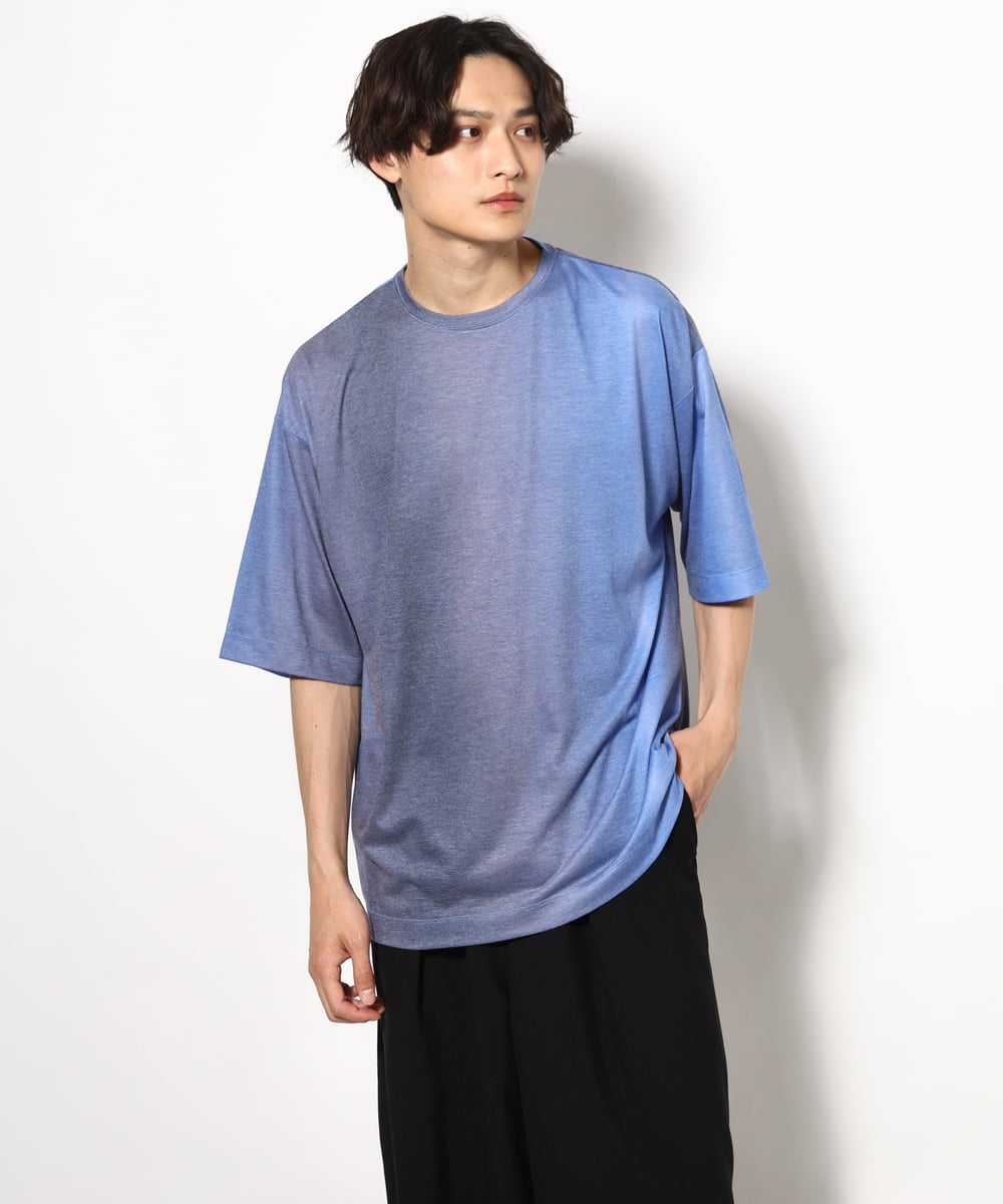 KHKGV54044 a.v.v MEN(アー・ヴェ・ヴェ) グラデーションプリントワイドシルエットＴシャツ ５分袖 ブルー