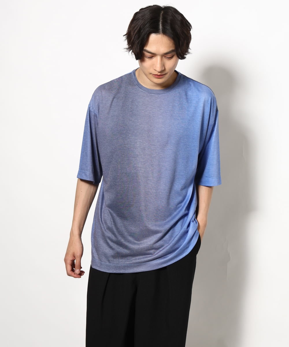 KHKGV54044 a.v.v MEN(アー・ヴェ・ヴェ) 【トレンド】グラデーションプリントワイドシルエットＴシャツ ５分袖 ブルー