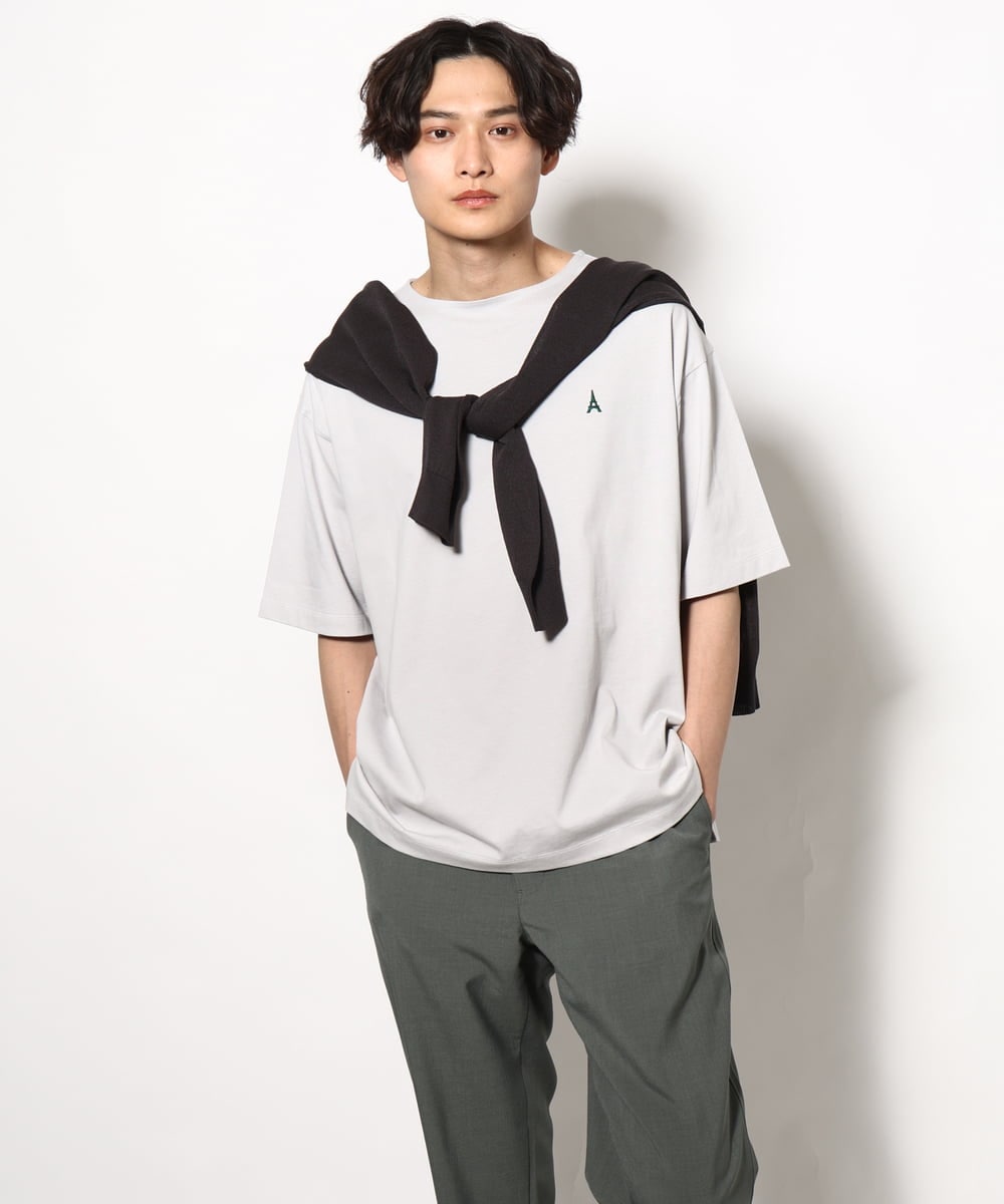 接触冷感】エッフェル塔刺繍ボートネックTシャツ(カットソー・Tシャツ  