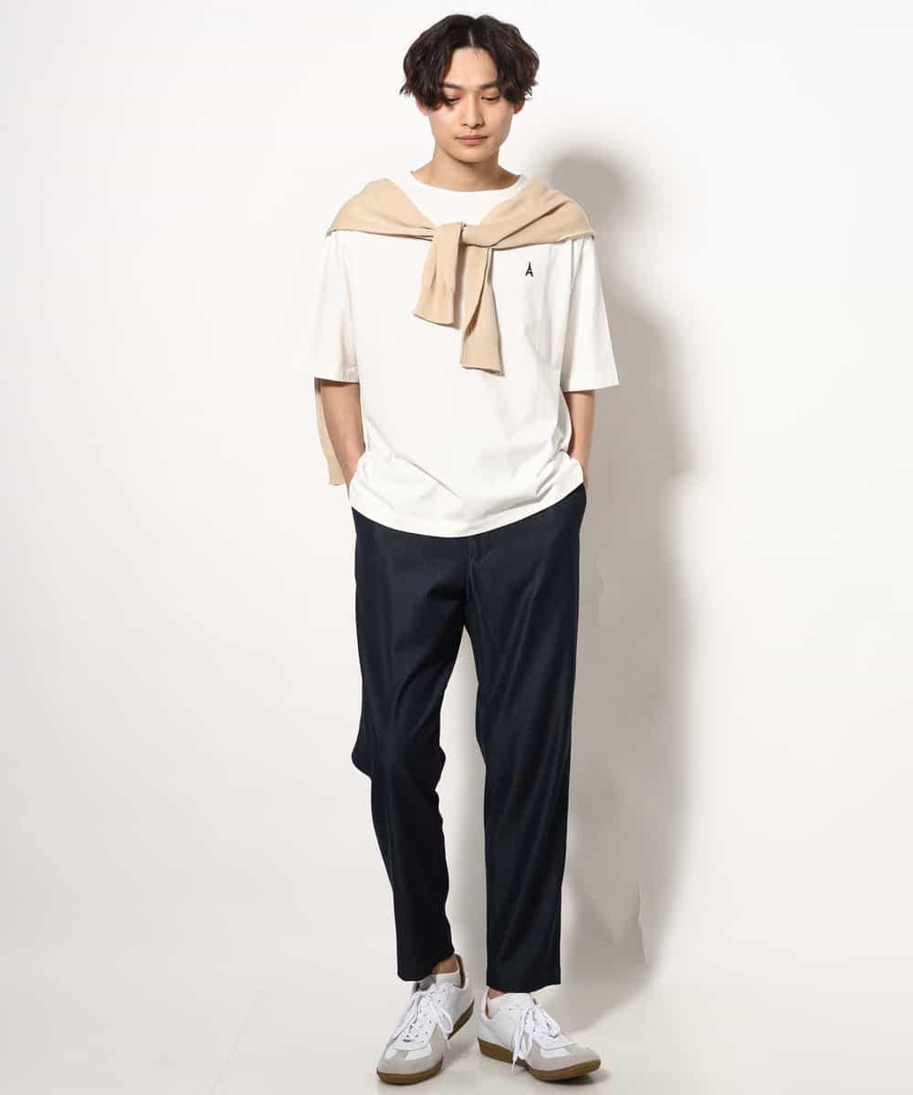 KHKGV60029 a.v.v MEN(アー・ヴェ・ヴェ) 【定番アイテム】エッフェル塔刺繍ボートネックTシャツ ライトグレー
