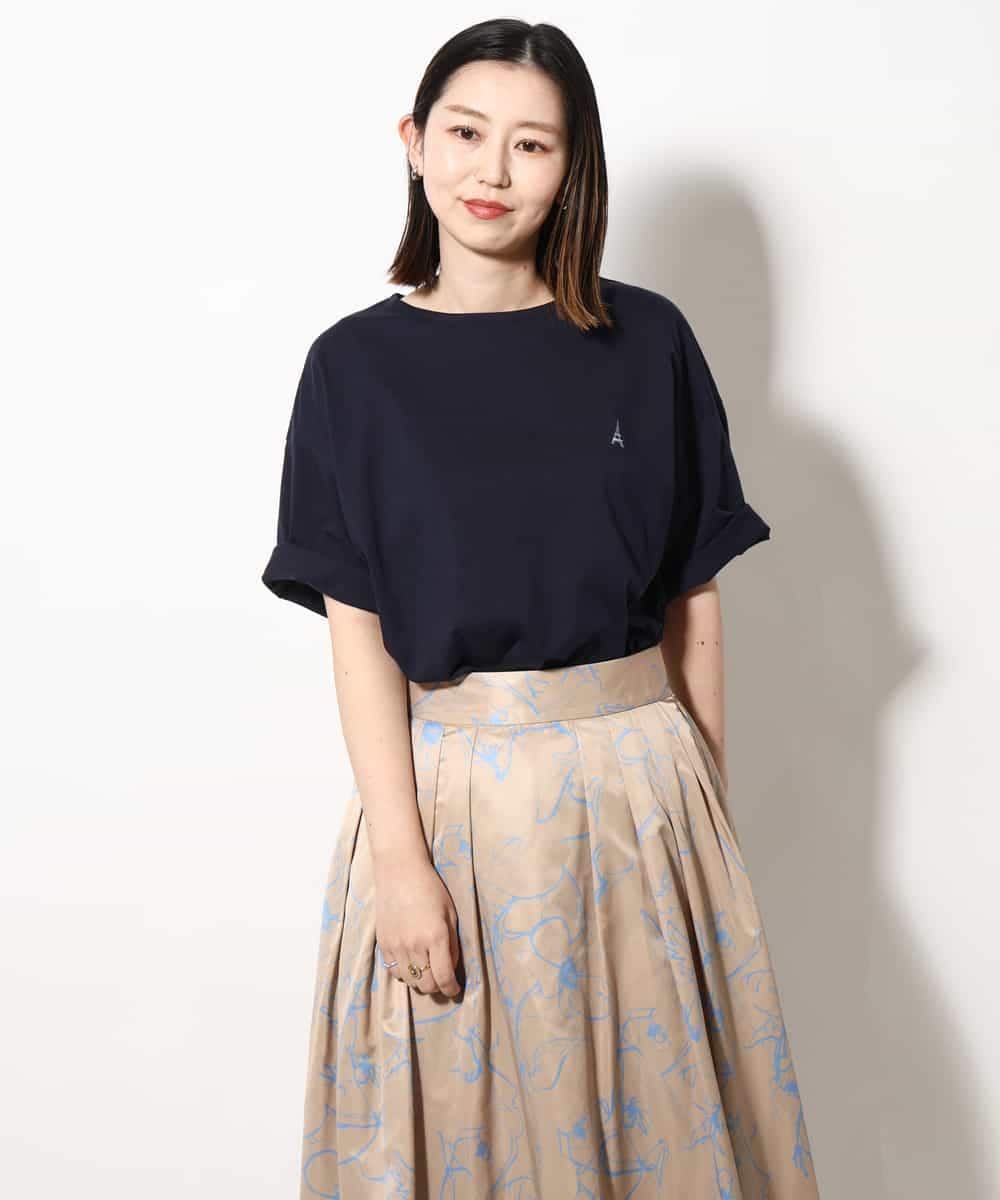 KHKGV60029 a.v.v MEN(アー・ヴェ・ヴェ) 【定番アイテム】エッフェル塔刺繍ボートネックTシャツ ライトグレー