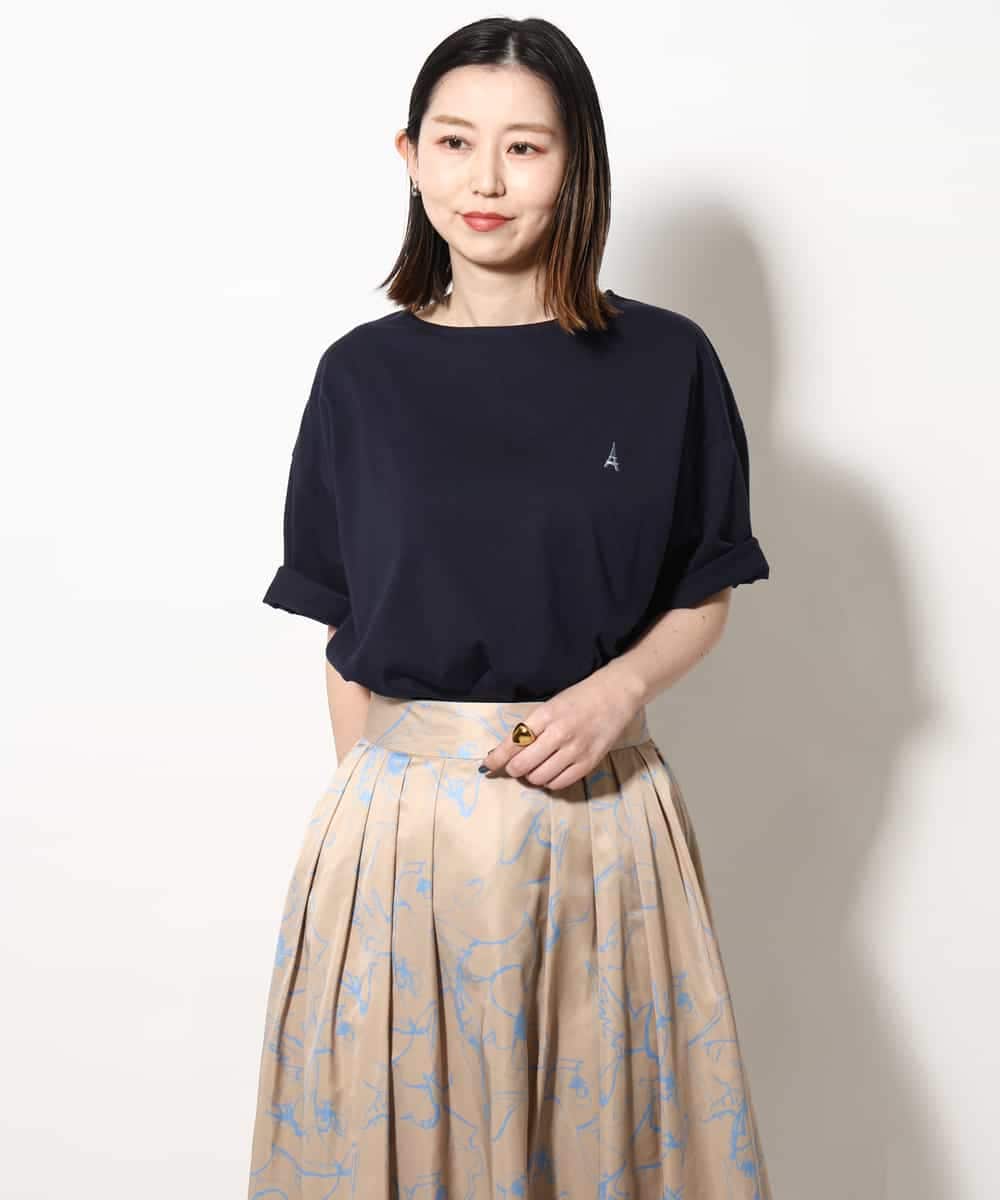 KHKGV60029 a.v.v MEN(アー・ヴェ・ヴェ) 【定番アイテム】エッフェル塔刺繍ボートネックTシャツ ライトグレー
