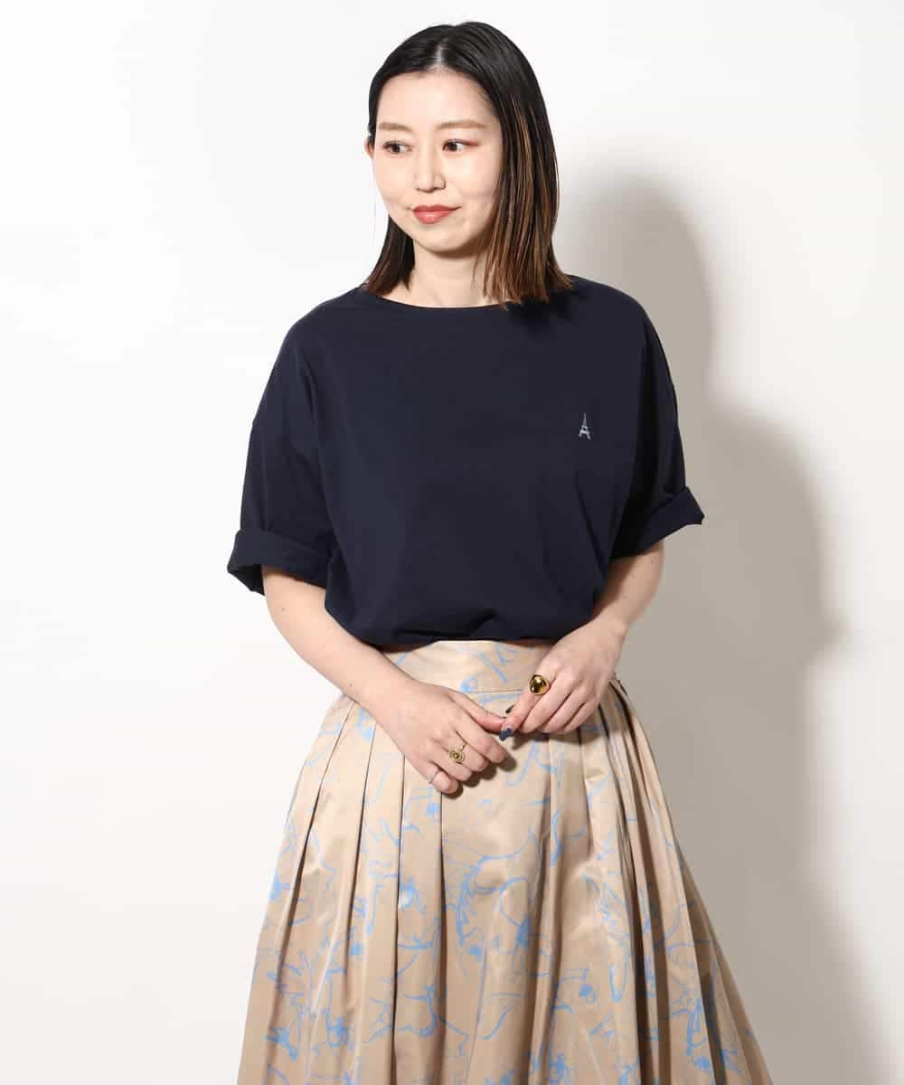 KHKGV60029 a.v.v MEN(アー・ヴェ・ヴェ) 【定番アイテム】エッフェル塔刺繍ボートネックTシャツ ライトグレー