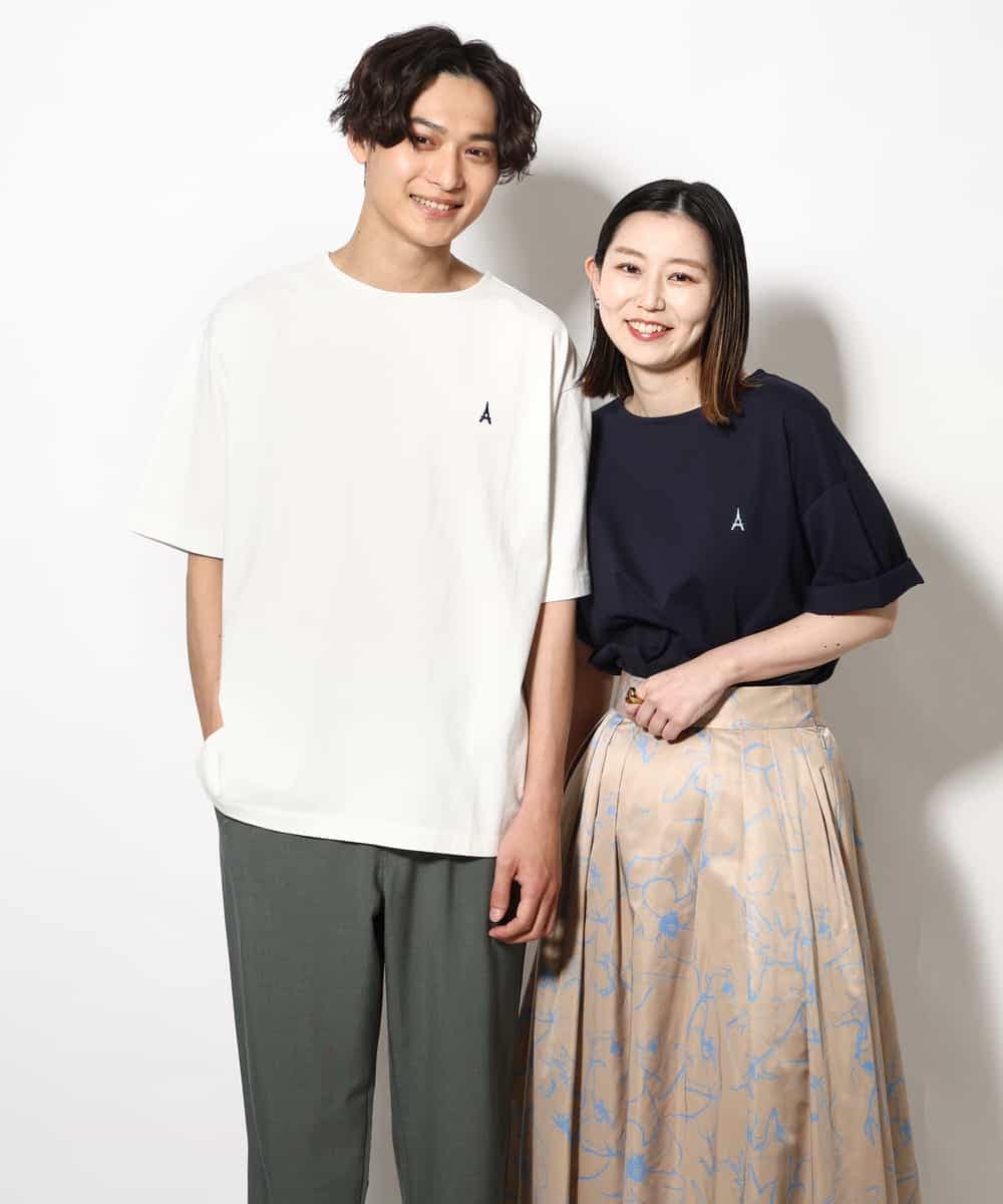 KHKGV60029 a.v.v MEN(アー・ヴェ・ヴェ) 【定番アイテム】エッフェル塔刺繍ボートネックTシャツ ライトグレー