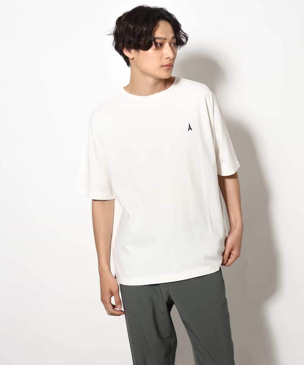KHKGV60029 a.v.v MEN(アー・ヴェ・ヴェ) 【定番アイテム】エッフェル塔刺繍ボートネックTシャツ ライトグレー