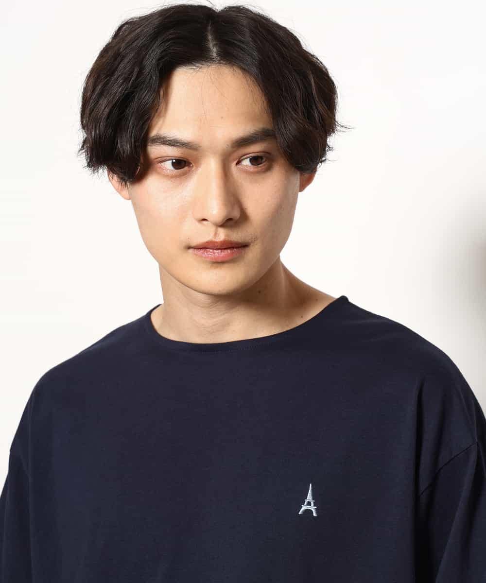 KHKGV60029 a.v.v MEN(アー・ヴェ・ヴェ) 【定番アイテム】エッフェル塔刺繍ボートネックTシャツ ライトグレー