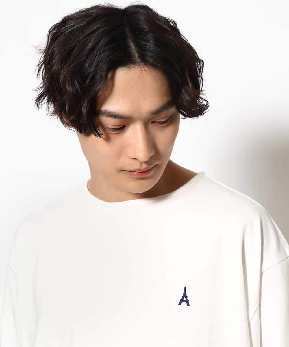 KHKGV60029 a.v.v MEN(アー・ヴェ・ヴェ) 【定番アイテム】エッフェル塔刺繍ボートネックTシャツ ライトグレー