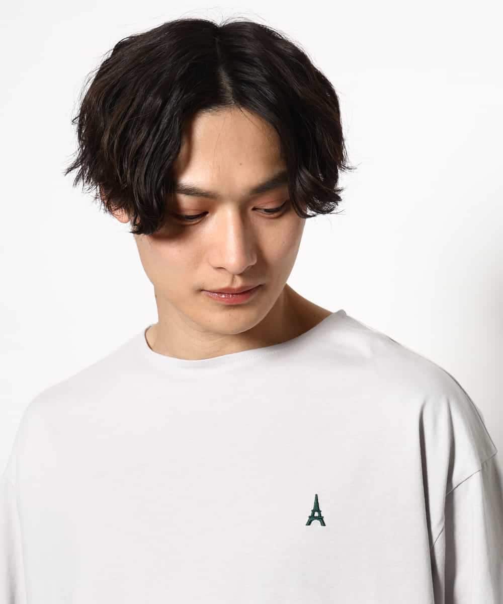 KHKGV60029 a.v.v MEN(アー・ヴェ・ヴェ) 【定番アイテム】エッフェル塔刺繍ボートネックTシャツ ライトグレー