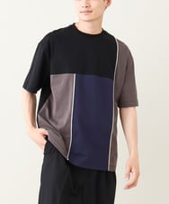 KHKGV68054 a.v.v MEN(アー・ヴェ・ヴェ) 【接触冷感】パッチワーク切替カットソー(デザテクシリーズ） ブラック